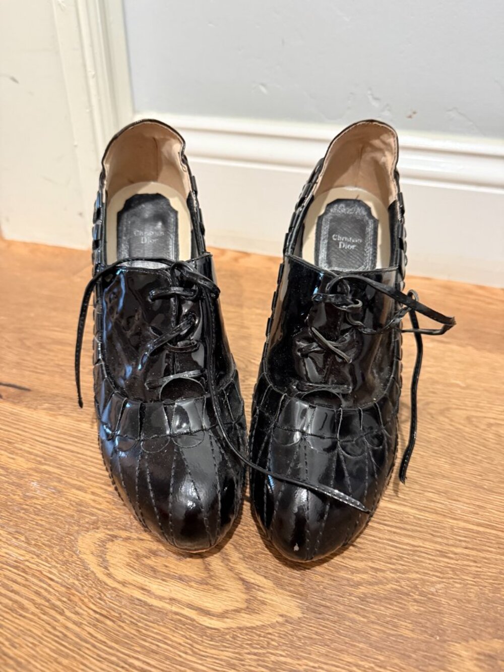 DIOR Quilted Patent Leather Lace-Up Heels - Gold Stiletto - 37
